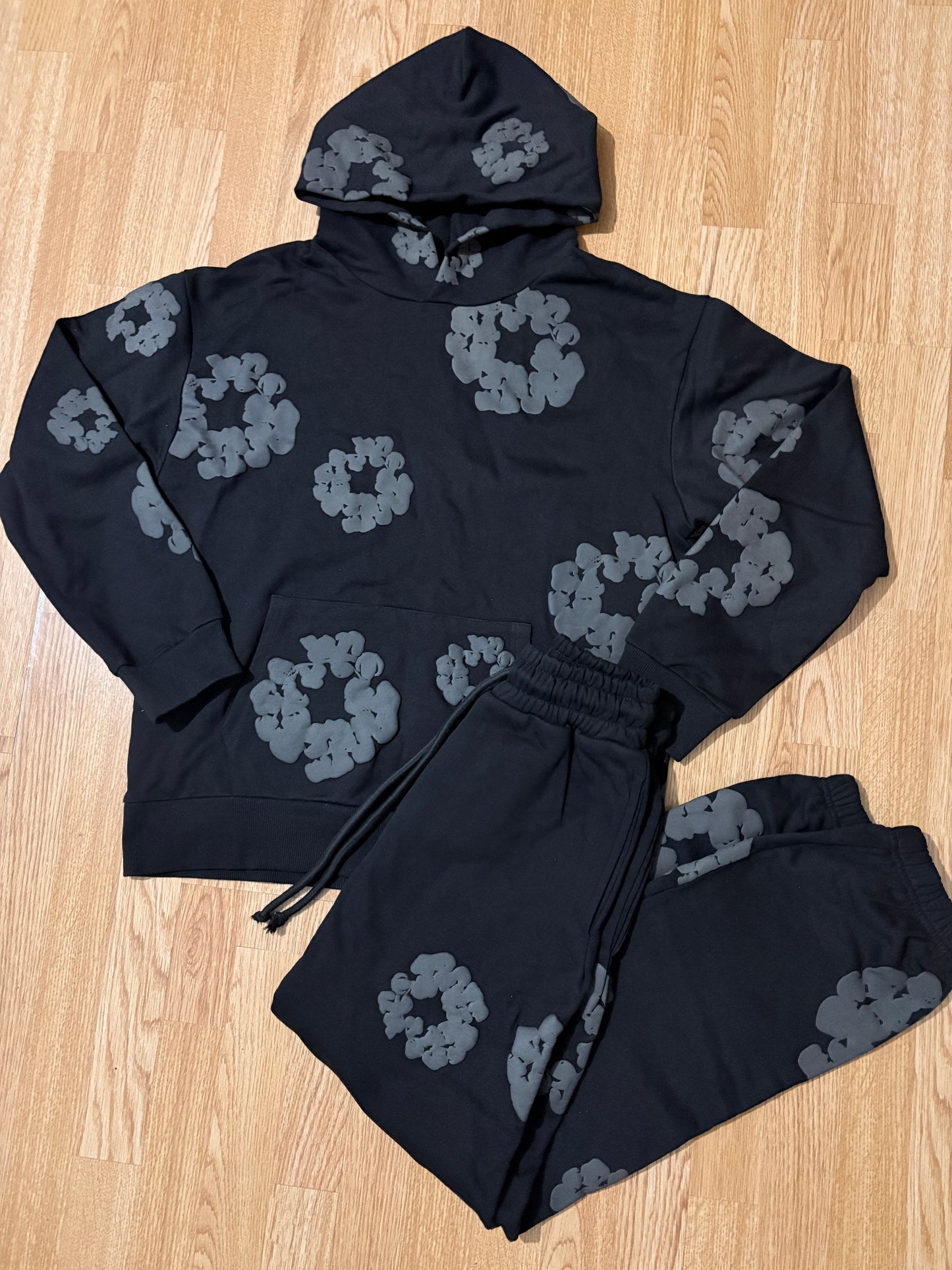 Denim Tears Cotton Wreath Triple Black Tracksuit